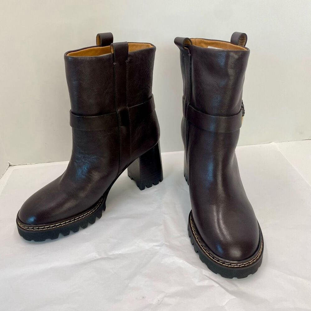 New See by Chloé Hana Ankle Boot Cedar Brown Heel Women’s 38 or 7 Luxury NWOB